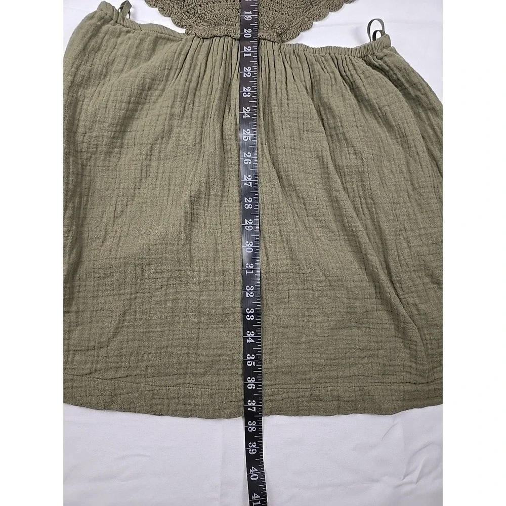 Aerie NEW Crochet Halter Top Gauze Olive Green LARGE Cottagecore Feminine Dress - Picture 8 of 12
